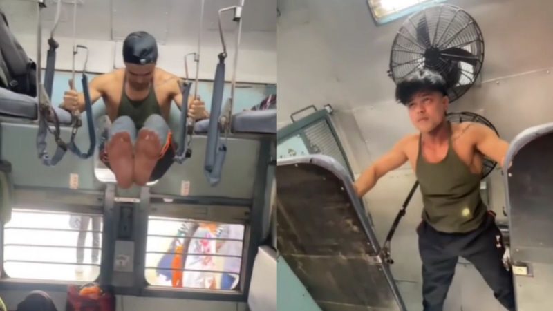 Influencer Working Out In Train