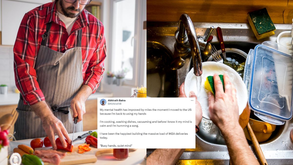 Man Says “Cooking & Washing Dishes” Improved His Mental Health In US; Netizens Ask, “What’s Stopping You In India?”