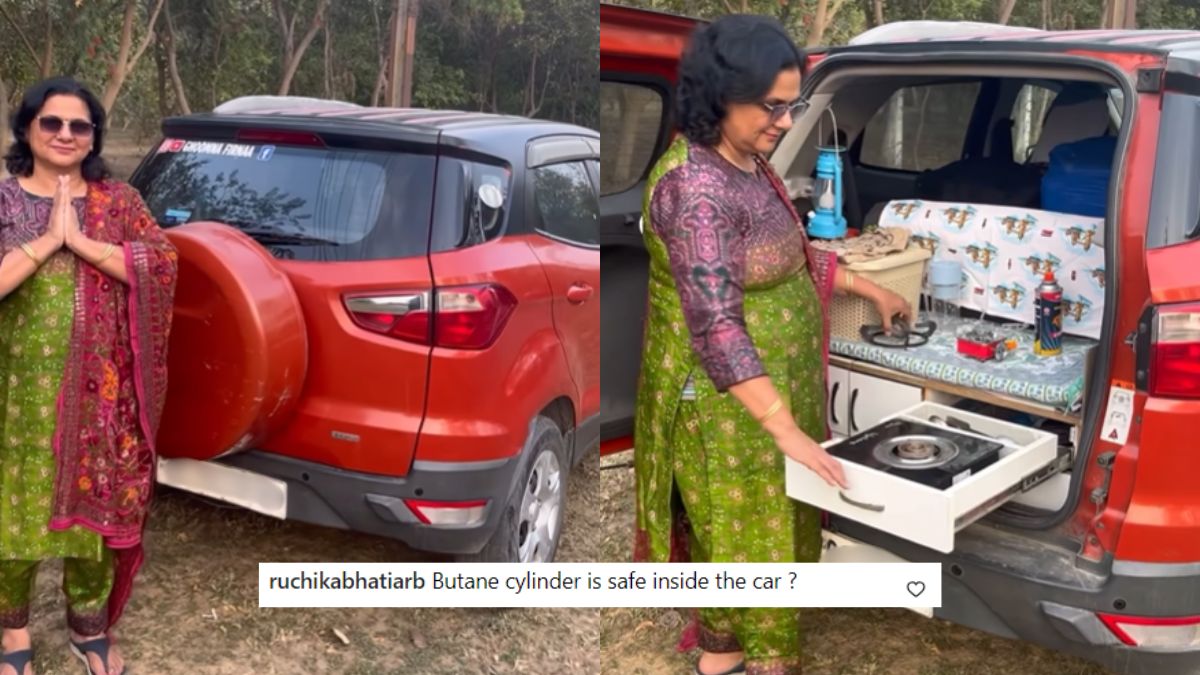 A Retired Couple Is Travelling With A ‘Chalte Firte Kitchen’ In Their Car; Netizens Ask: Innovative Or A Safety Hazard?