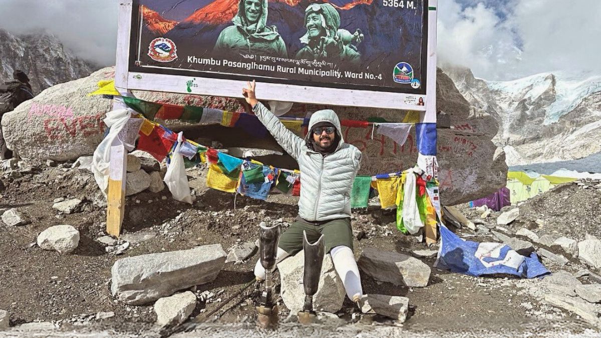 Tinkesh Kaushik From Goa, Becomes World’s 1st Triple Amputee To Scale 17,598 Ft High Everest Base Camp