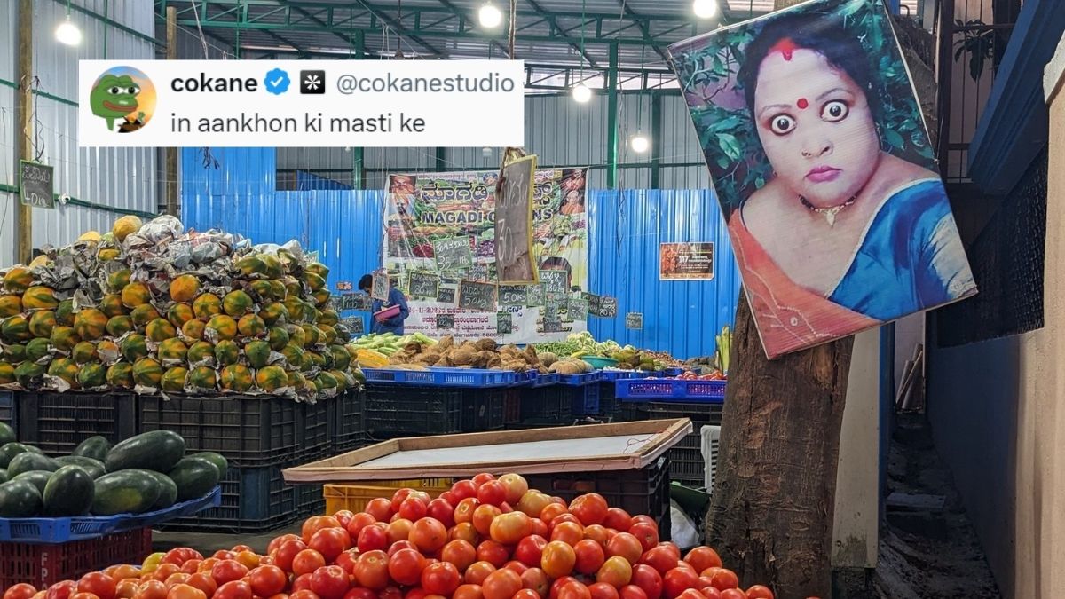 Picture Of Wide-Eyed Woman At Bengaluru Vegetable Shop Leaves Netizens In Splits; Say “Try Stealing Them Now”