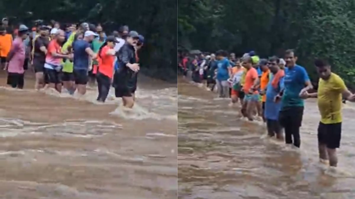 Mumbai: Video Shows Stranded Tourists Forming Human Chain In Borivali’s Sanjay Gandhi National Park As Heavy Rains Lash City