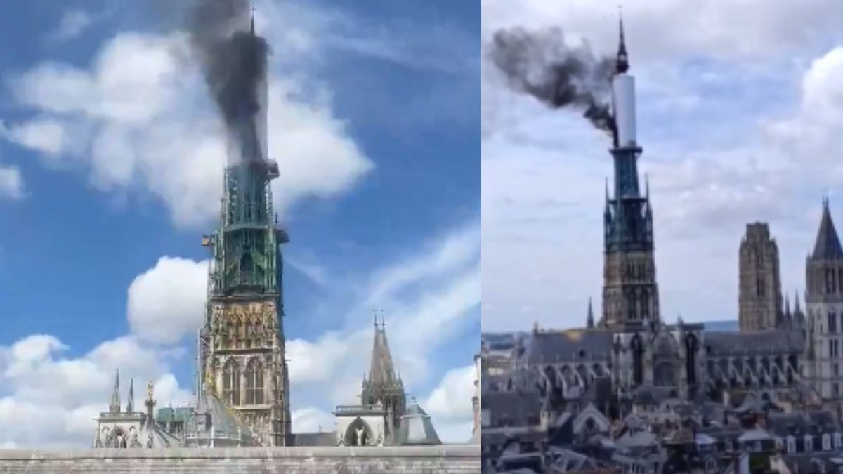 France: Fire Breaks Out On Notre Dame Cathedral Spire In Rouen; Firefighters Douse Flames
