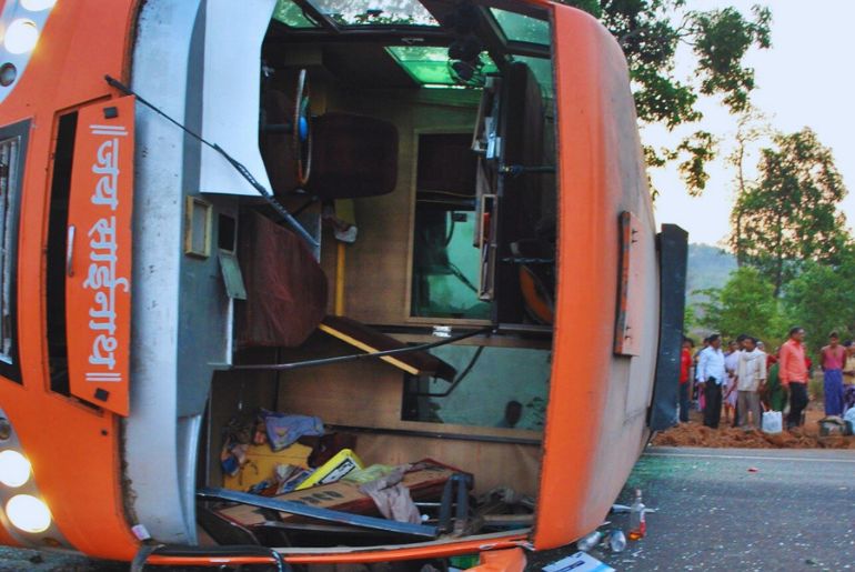 Bus Overturned In Panchkula