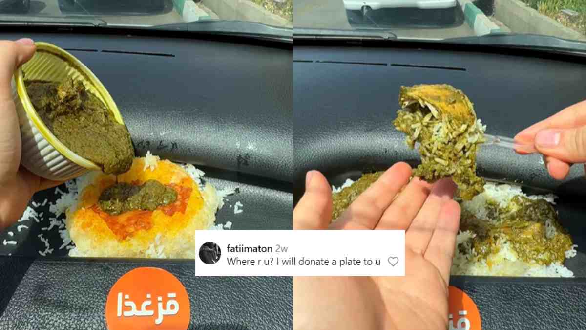 Man Eats Chicken Stew Directly Off Car’s Dashboard & Disgusted Netizens Want To Donate Plates To Him