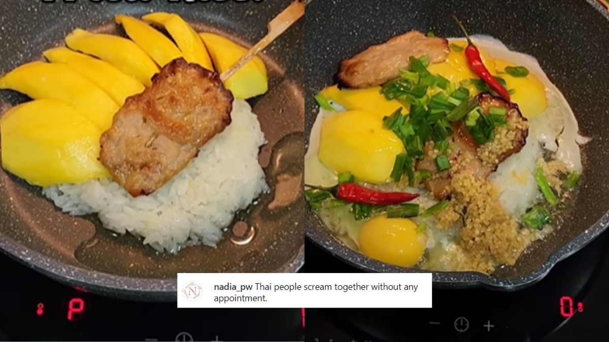 Man Tries Mango Sticky Rice With Thai Pork Skewers & Different Sauces; Netizens Compare It To Pineapple On Pizza