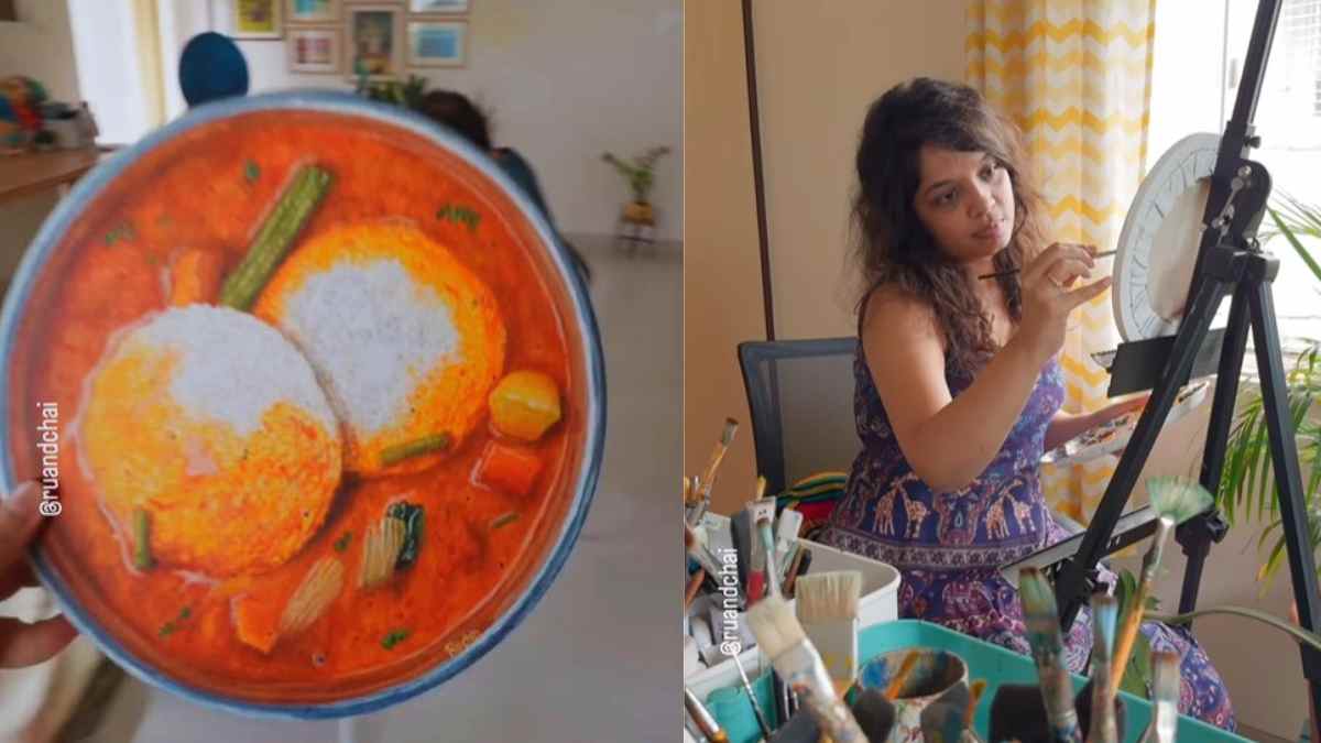 Wife Makes Idli Sambar For Husband & It’s Actually A Realistic Painting Of The Dish; Netizens Say, “More Real Than Real Idli”