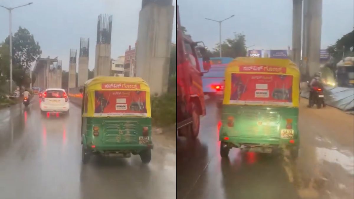 Bengaluru: Helmet Camera Footage Shows Auto-Rickshaw’s Reckless Zigzag Driving; Netizens Say, “Need To Introduce Seat Belt For Autos Too”