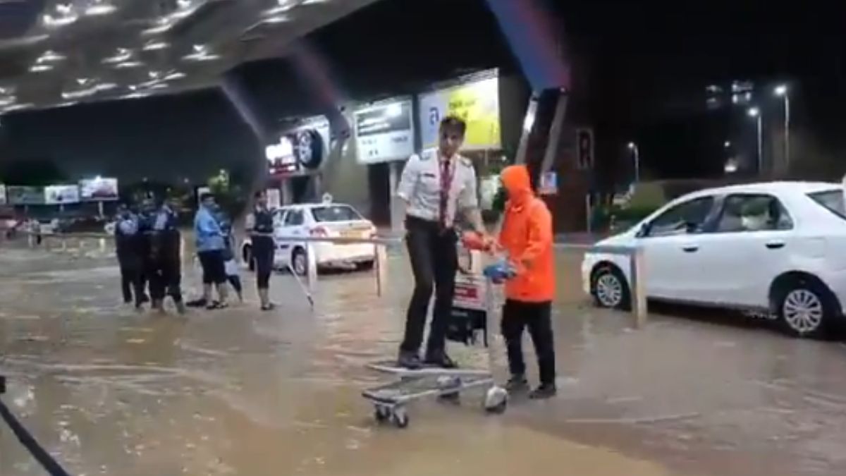 Viral Video: Pilot Rides On A Luggage Trolley To Enter Water-logged Jaipur Airport