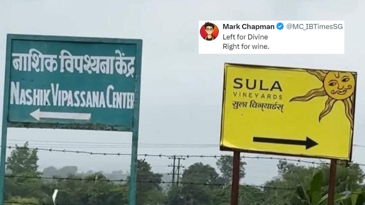 “Spirit Or Spirituality?” Netizens React To Pic Of Vipassana And Vineyard Hoardings Next To Each Other