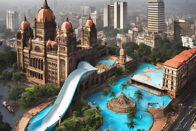 AI generated image of Mumbai city as a waterpark