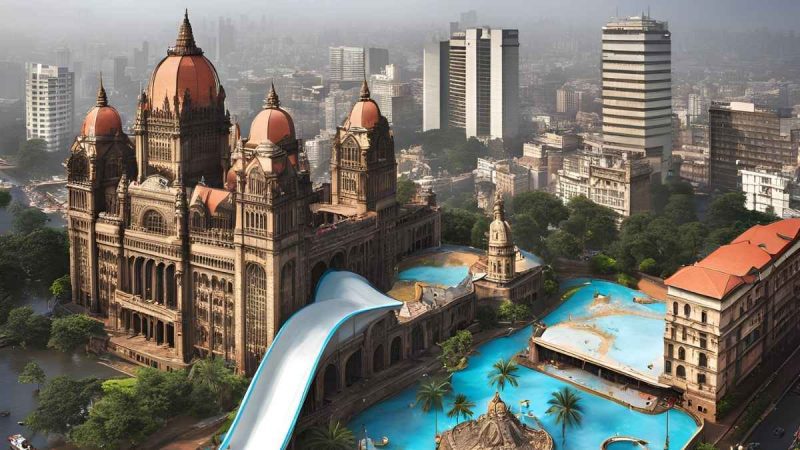 AI generated image of Mumbai city as a waterpark