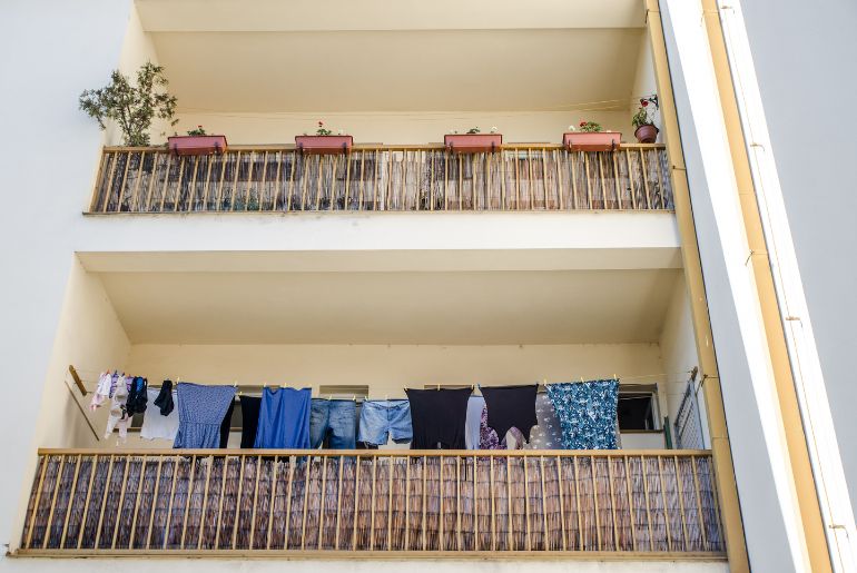 drying clothes on balcony