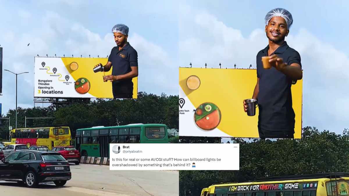 “Is It Real Or Fake?” Bengaluru’s 3D Billboard Of Man Serving Filter Coffee From The Sky Sparks Online Debate