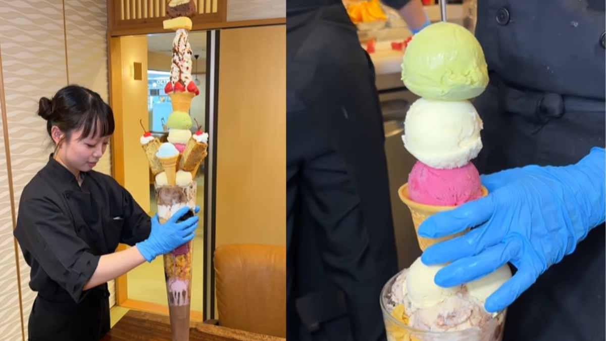 Burj Khalifa Of Desserts: Japanese Cafe Serves 1.2 Metre-Tall Parfait Loaded With Ice Cream, Cake & Fruits