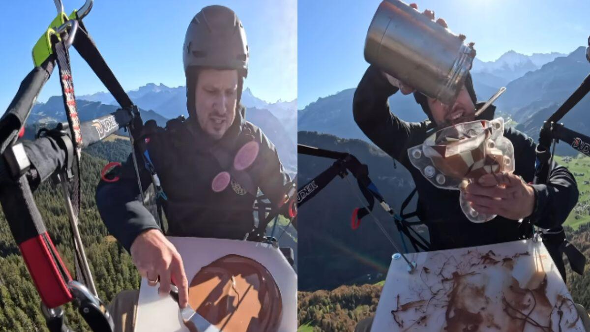 Pastry Chef Tempers Chocolate & Makes Chocolate Bunny While Paragliding In Switzerland; Netizens Say, “Sky Is Not The Limit”