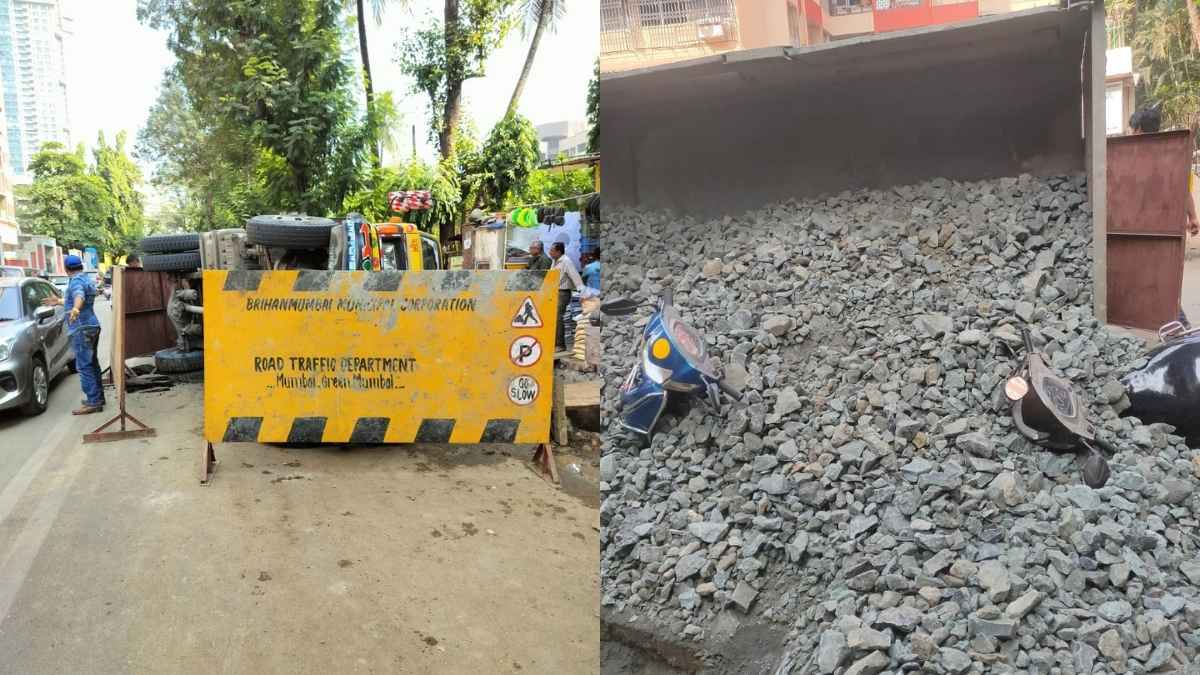 Mumbai: Malad Road Caves In Leading To Truck Overturning; 2 Scooters Damaged, No Injuries Reported