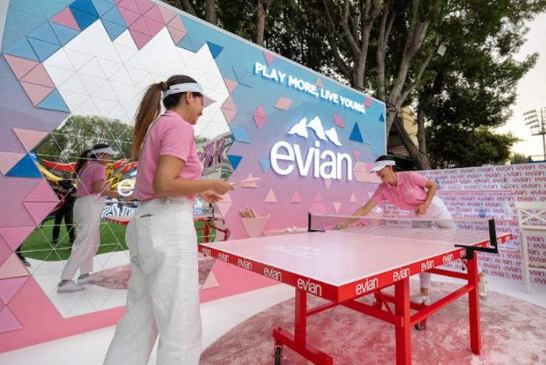 Pink floating tennis court