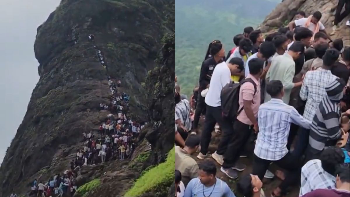 Viral Video On X Shows Stampede-Like Situation At Harihar Fort In Maharashtra; Netizens Call It An Unnecessary Risk