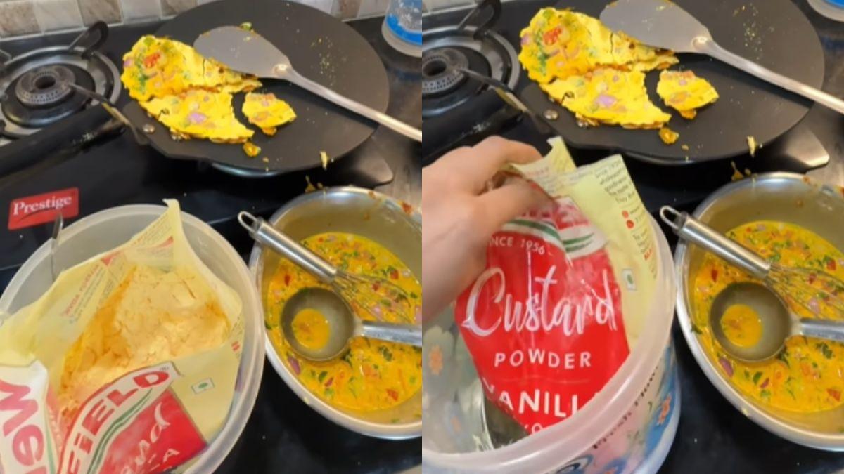 Woman Uses Custard Powder To Make Chillas; *Besan Chilla Raha Hai*