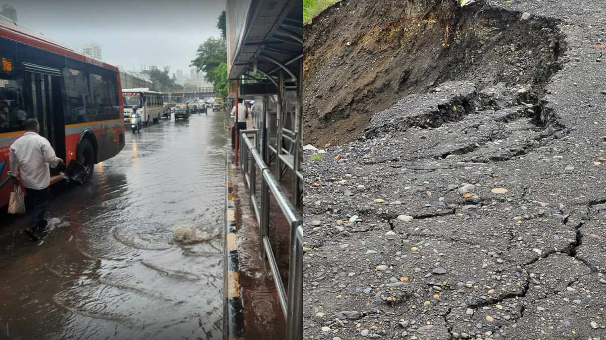 Mumbai Roads Cave In Amid Torrential Rains, Vehicles Damaged, And Traffic Thrown Out Of Gear