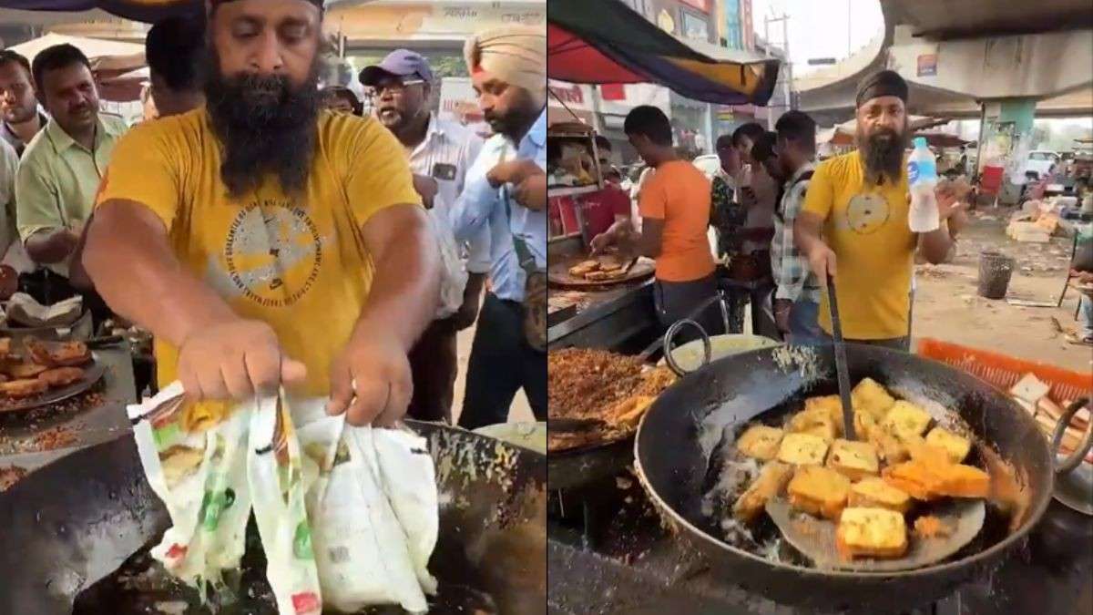 Street Food Vendor Opens Oil Pouches By Dunking Them In Hot Oil; Netizens Call It “₹10 Slow Poison”
