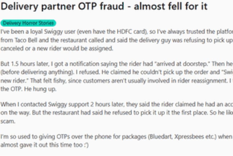 Swiggy delivery partner scam 