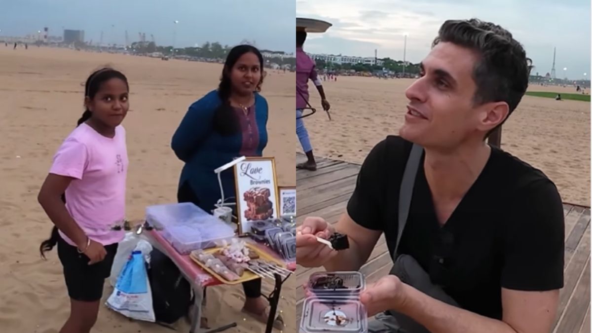 American Vlogger Meets Mother-Daughter Duo Selling Brownies At Chennai’s Marina Beach, Says; “This Is My First…”