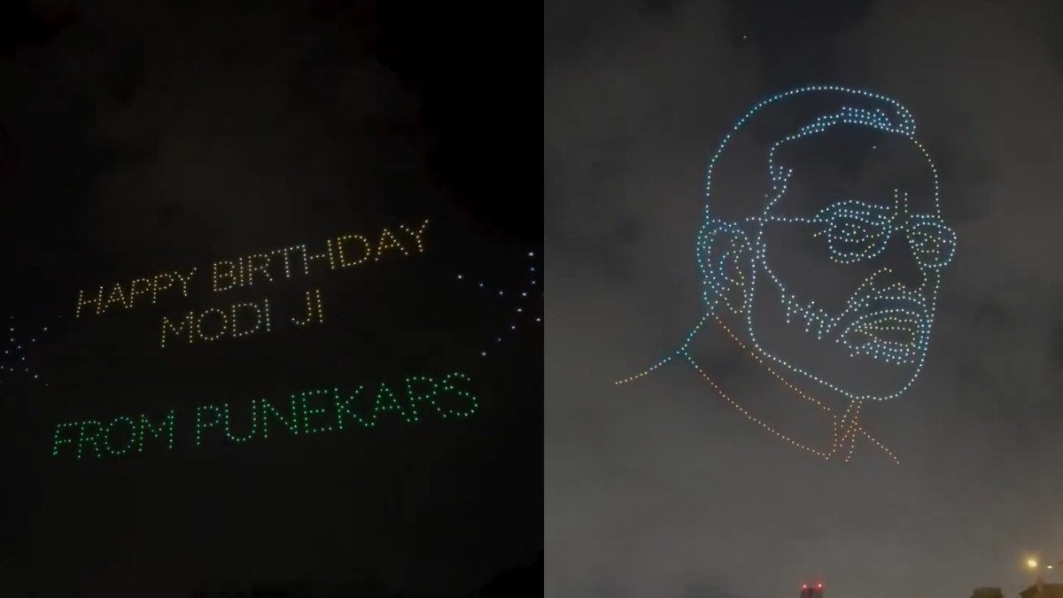 1000 Drones Lit Up Pune Skyline To Celebrate PM Modi’s 75th Birthday With A 3D Light Spectacle