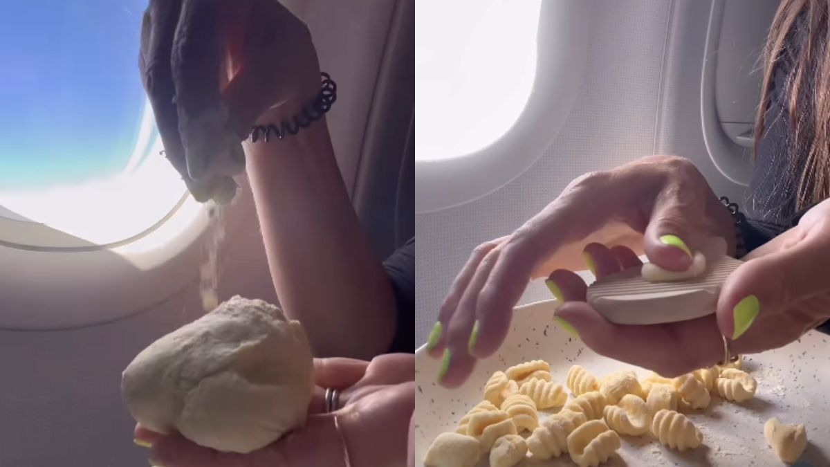 Woman Kneads Dough And Makes Pasta 35,000-Ft High On A Flight; Netizens Ask, “How Did You Cook It?”