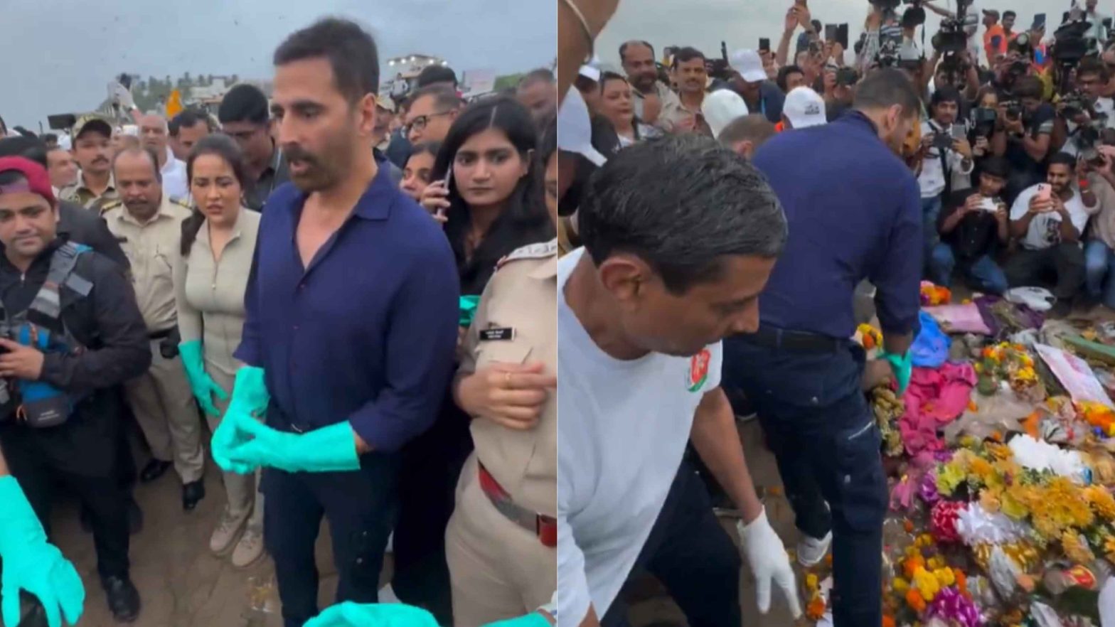Akshay Kumar Participates In Post-Visarjan Juhu Beach Clean-Up Led By Amruta Fadnavis
