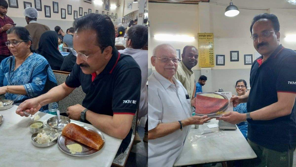 Former ISRO Chairman Dr S Somanath Dines At Bengaluru’s Vidyarthi Bhavan; Netizens: “Rocket Man With Dosa Man”