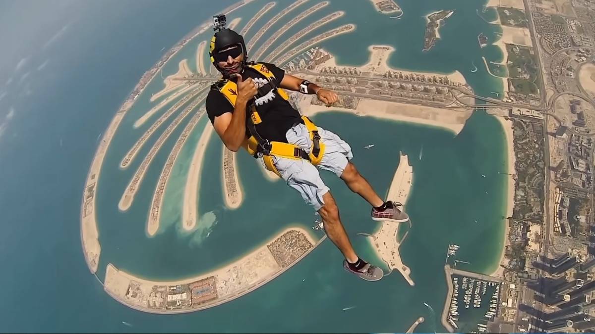 Watch: Sheikh Hamdan Goes Skydiving Over Palm Jumeirah In Dubai!