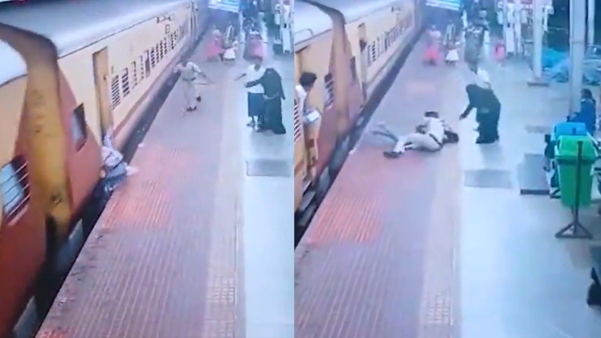 Woman Slips While Boarding Moving Train In Tamil Nadu; Alert RPF Constable Saves Her In Time