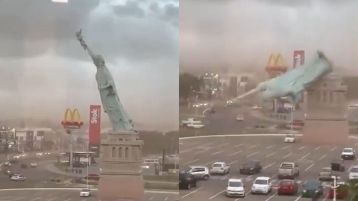 Watch: Severe Storm In Brazil Topples Statue Of Liberty Replica Outside Guaíba Havan Store