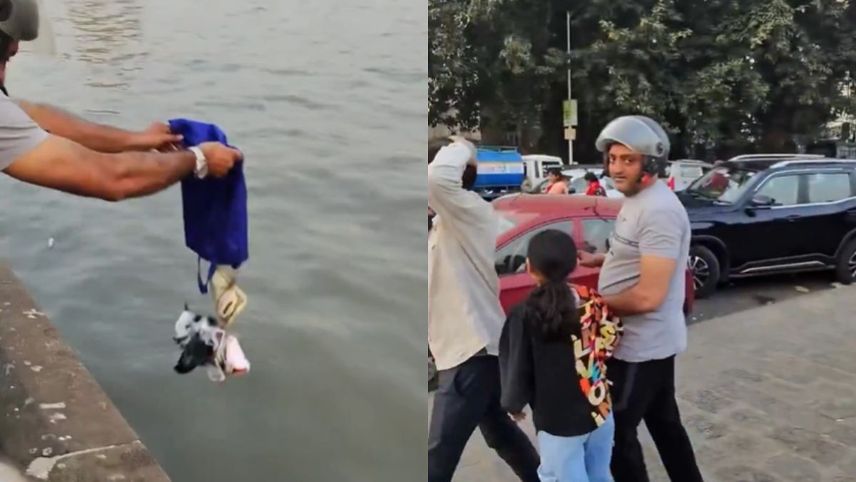 Mumbai Man Dumps Trash Into Sea Near Gateway Of India; Foreign Tourist Says, “That’s Not Good”