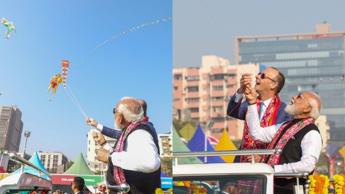 PM Modi & German Chancellor Fly Kite During Intl Kite Festival Inauguration In Ahmedabad