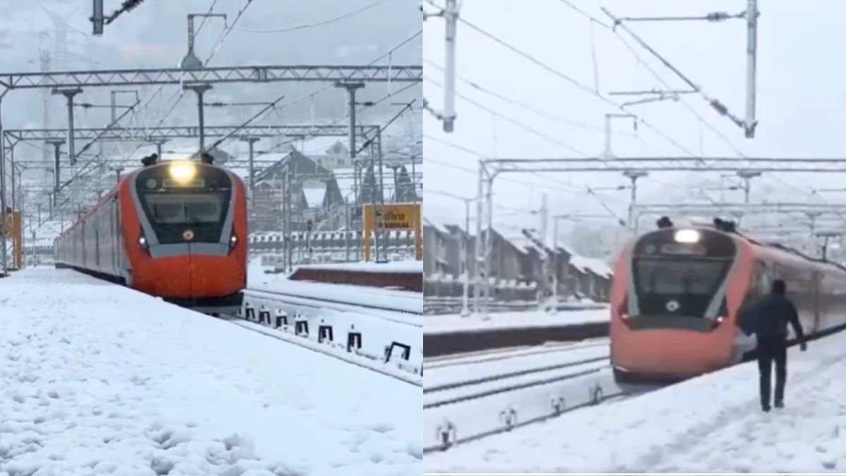 Vande Bharat Train Moves Along Snow-Covered Tracks In Kashmir, Netizens: “Looks Like Switzerland”
