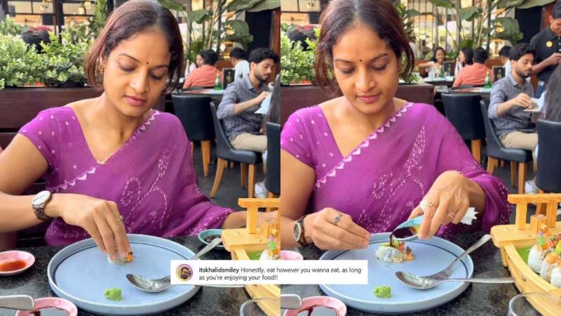 Woman Smashes Sushi & Enjoys It Like Khichdi; Internet Jokingly Says, “Zero Civic Sense!”
