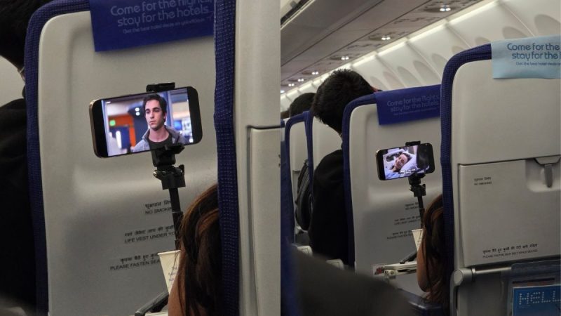 IndiGo Passenger’s Clever Tripod Trick To Binge Watch Goes Viral; Netizens: “This Is Next Level”