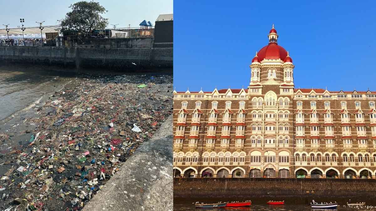 Viral Post Calls Dirty Shoreline Near Taj Hotel & Gateway Of India “Embarrassing”