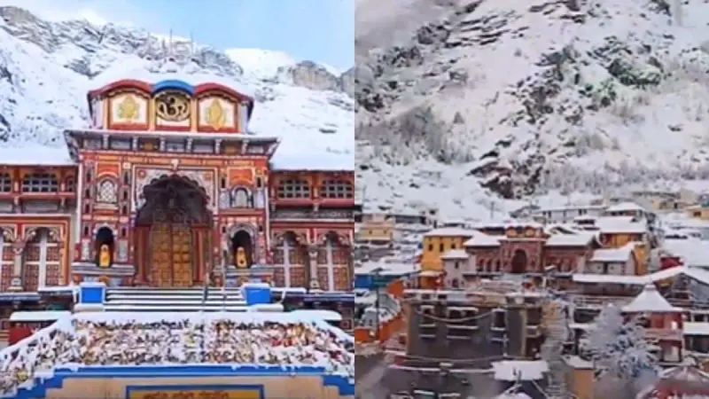 Fresh Snowfall Covers Badrinath Temple & Paints Neelkanth Parvat White; Beautiful Images Go Viral