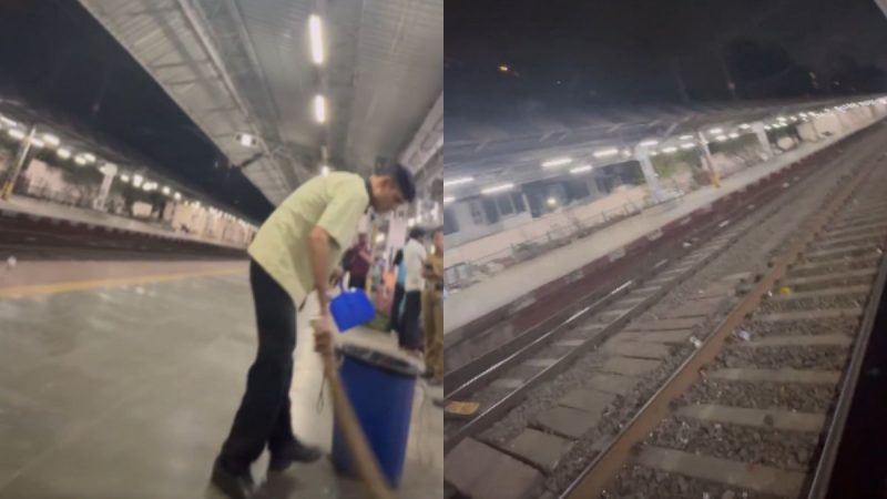 Cleaner Sweeps Platform At Dadar Station But Tosses Bottles On Tracks; Netizens: “Bizarre”