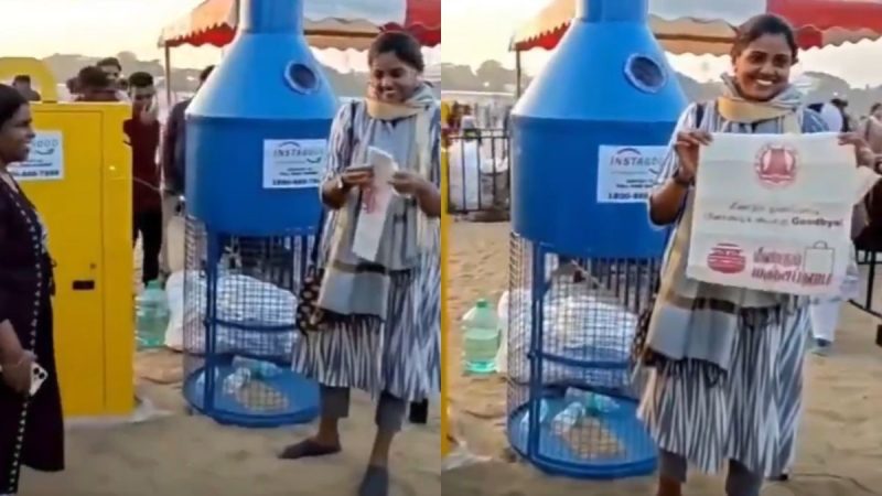 Chennai’s Marina Beach Installs Reverse Vending Machines That Swaps Cloth Bags For Plastic Bottles