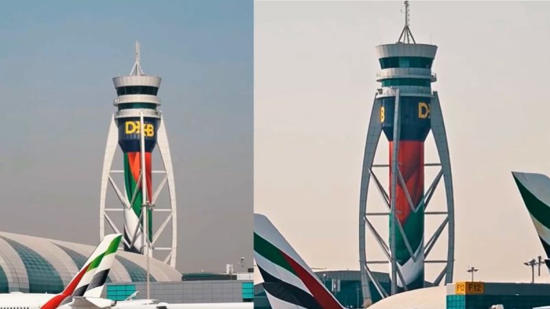 Dubai Airport Gives Its Landmark Control Tower A UAE-Themed Makeover