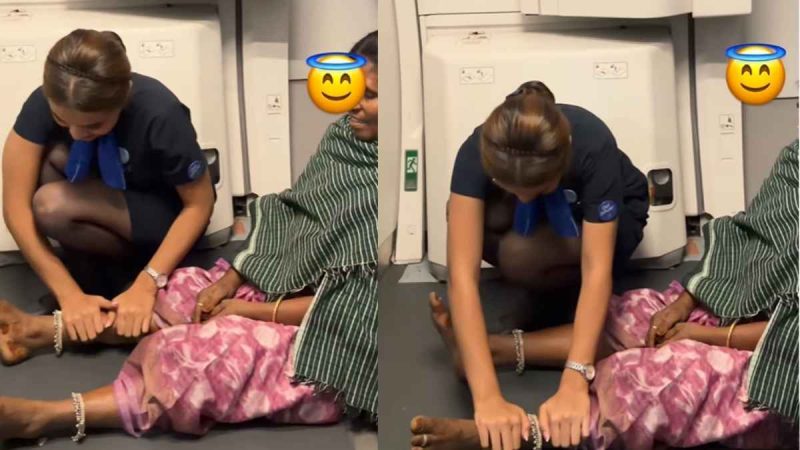 IndiGo Crew Member Massages Elderly Passenger’s Legs Mid-Flight; Woman Kisses Her Hands