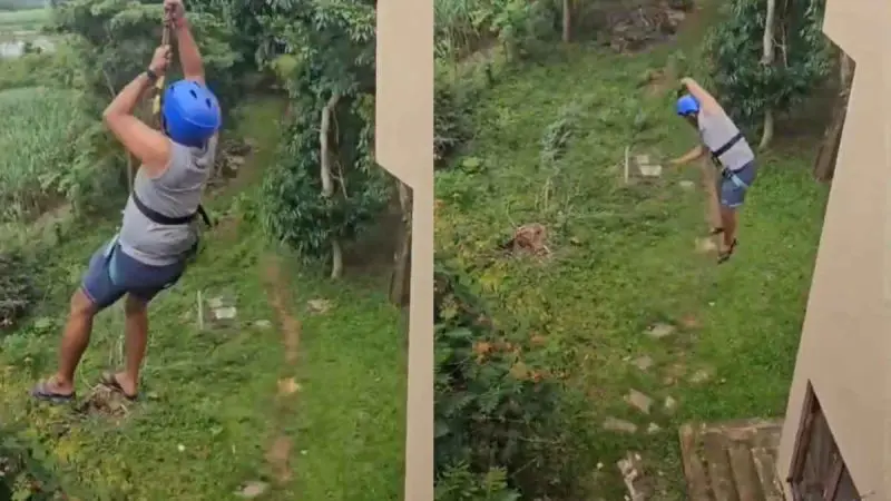 Tragic Video Captures Tourist’s 40 Feet Fall During Zipline Ride In Dandeli Resort