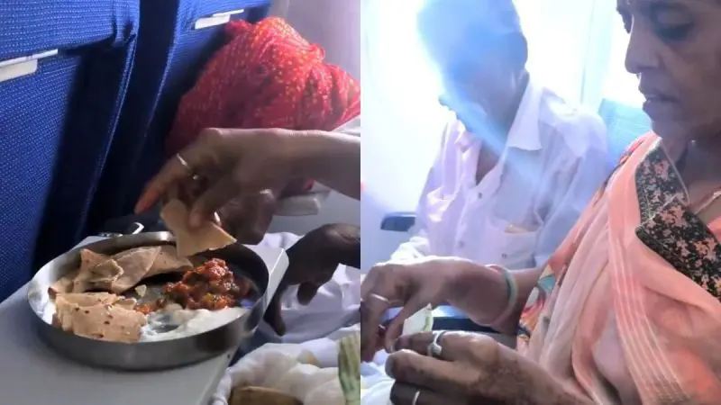 Chapati & Sabzi At 30,000 Feet? Elderly Couple Eats Homemade Meal On Steel Plate Mid-Flight