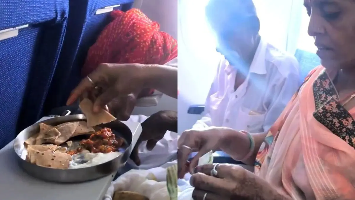 Chapati & Sabzi At 30,000 Feet? Elderly Couple Eats Homemade Meal On Steel Plate Mid-Flight