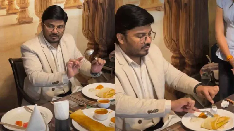 Viral Video: Etiquette Coach Eats Dosa With Fork & Spoon; Netizens: “Don’t Treat It Like Surgery”
